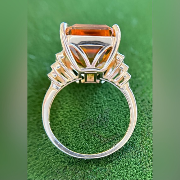 Large Citrine Emerald Cut Diamond Cocktail Ring 14k Yellow Gold - Picture 11 of 16